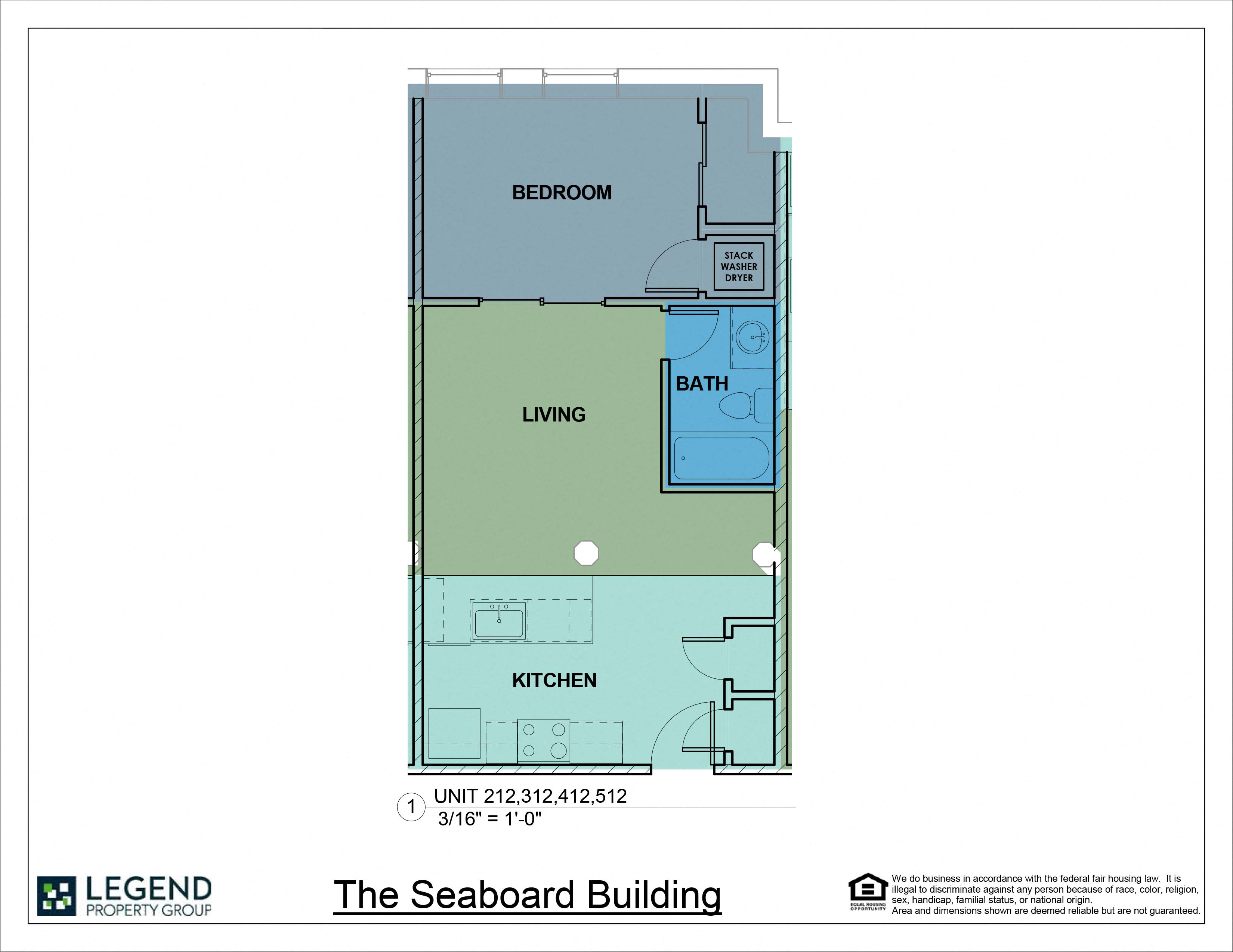 Floor plan for 1 bed, 1 bath, 579 sqft